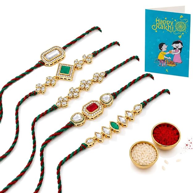 Traditional Kundan Polki Rakhi for Brother Set of 5