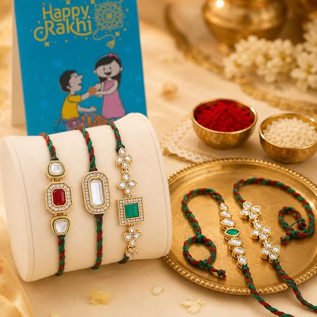 Traditional Kundan Polki Rakhi for Brother Set of 5