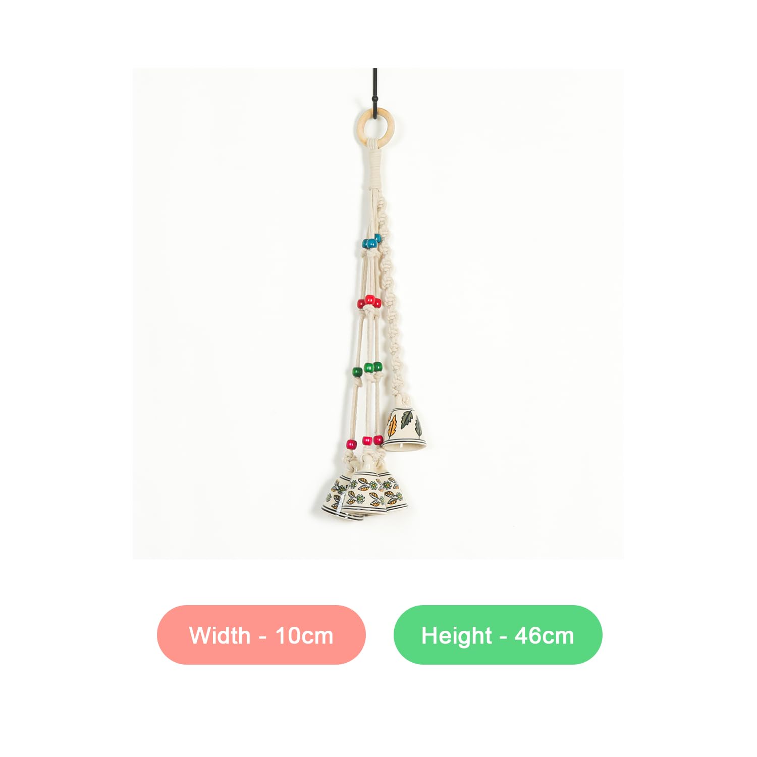 Macrame Wind Chimes Enhance Living Space for Diwali (4 Bells, 1 Ring Tied with White Macrame Thread)