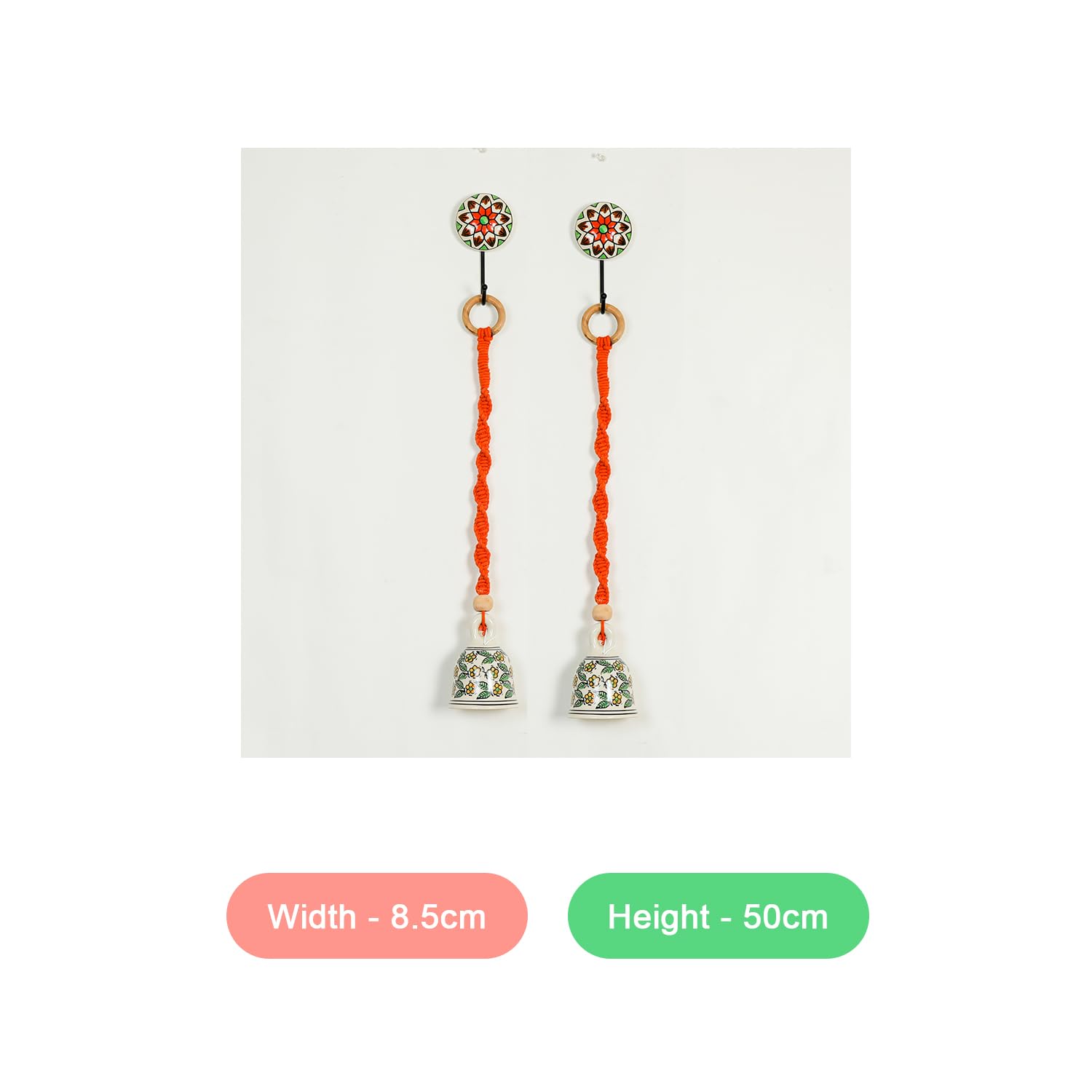 Macrame with Ceramic Bell Hanging Ornament and Hooks  Boho Macrame Design Wall Decoration for Diwali