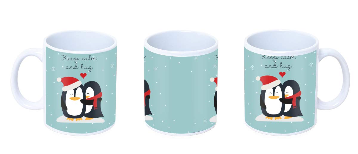 Valentines Day Keep Clam and Hug Quote Coffee Mug (Multicolour, 330 ml) - Gift for Girlfriend-Boyfri