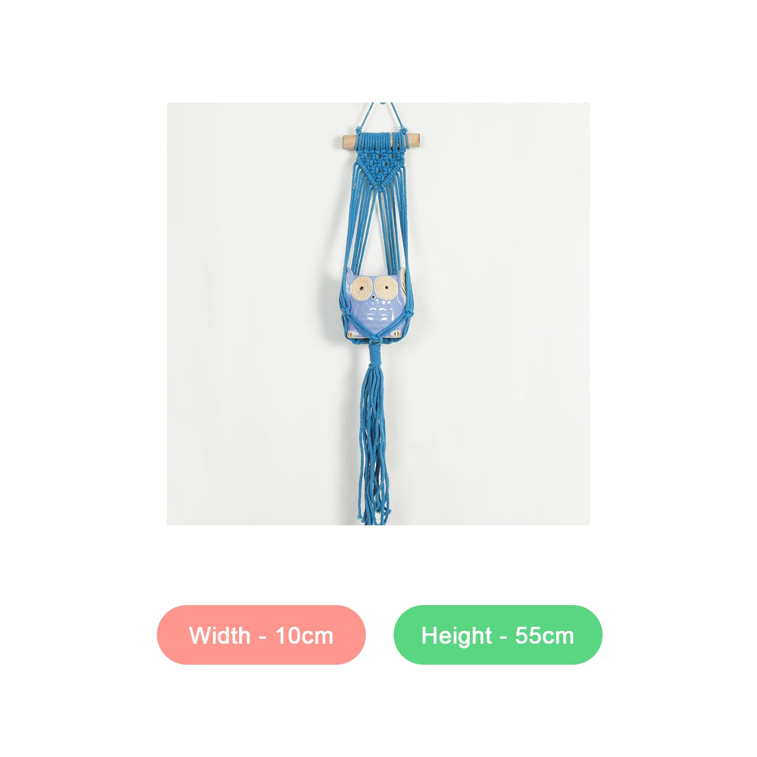 Boho Macrame Design Wall Hanging with Owl Shaped Plant Pot (Wall Hanging, Sky)