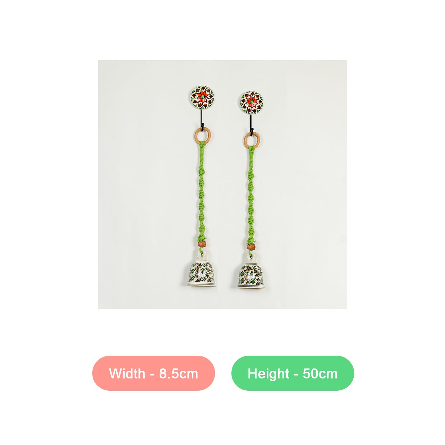 Macrame with Ceramic Bell Hanging Ornament and Hooks  Boho Macrame Design Wall Decoration for Diwali