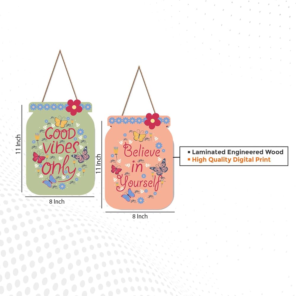 Good Vibes Quote Decorative Wall Art MDF Wooden Wall Hanger (Set of 2)