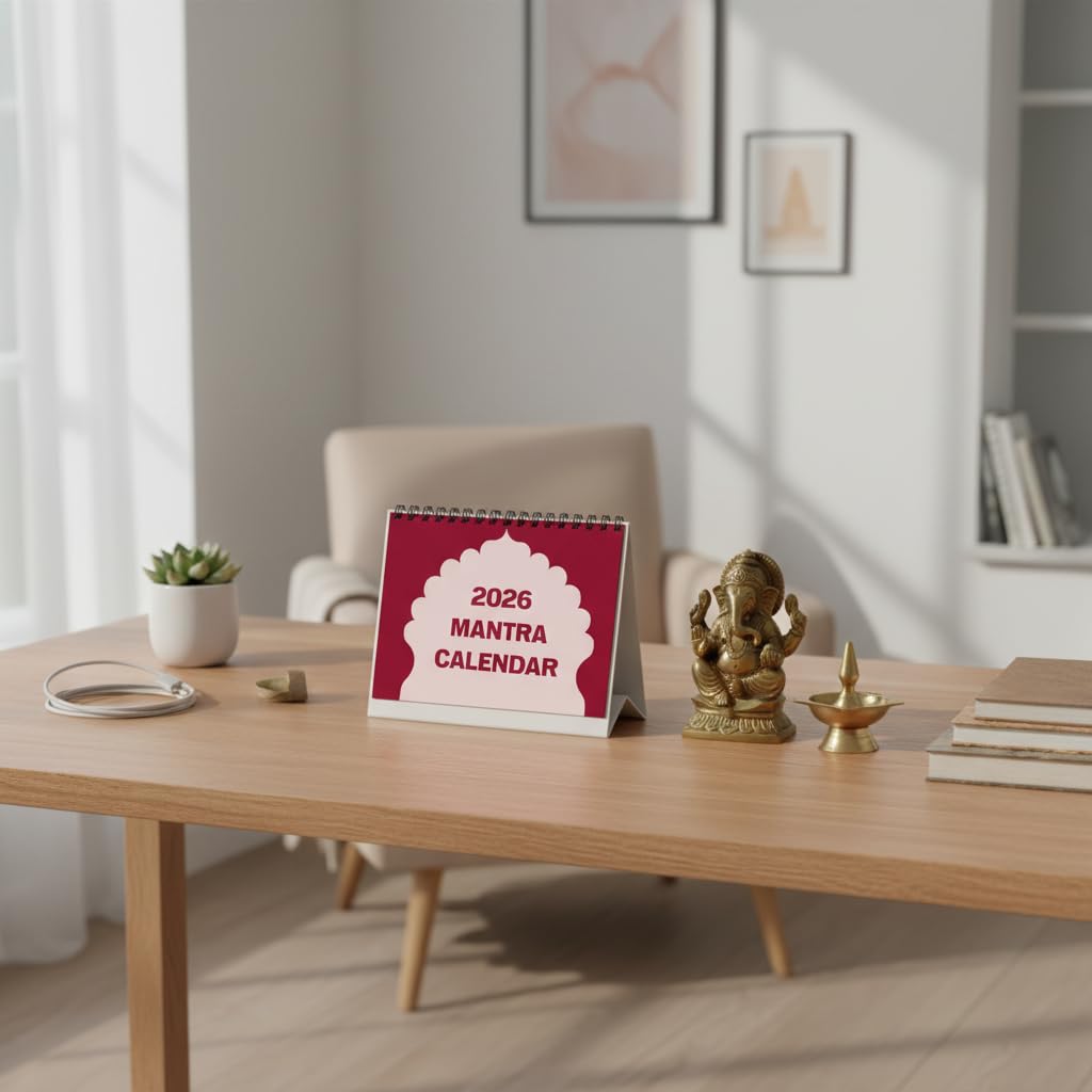 2026 Mantra Desk Calendar – Spiritual Hindu Shlokas with English Meaning – 12 Month Standing Table P