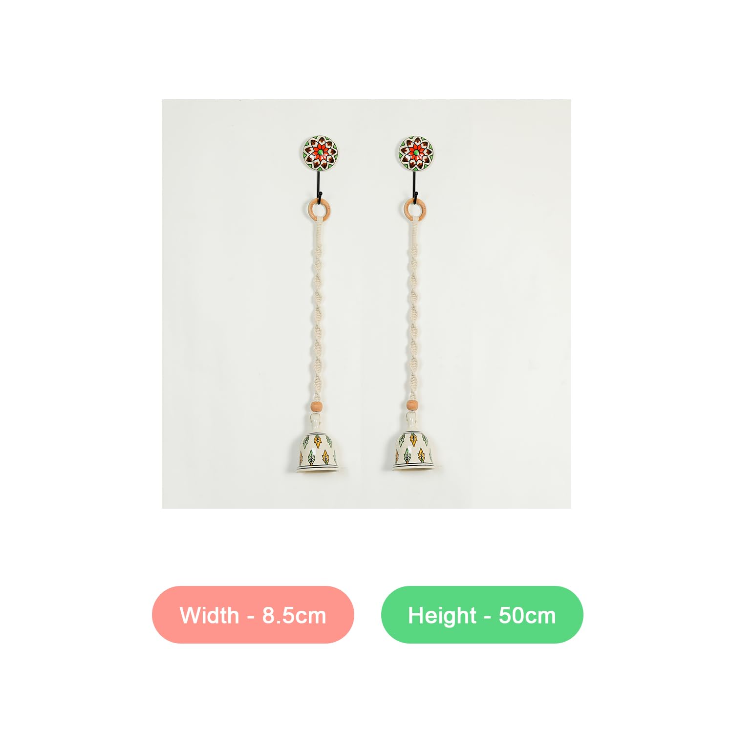 Macrame with Ceramic Bell Hanging Ornament and Hooks  Boho Macrame Design Wall Decoration for Diwali