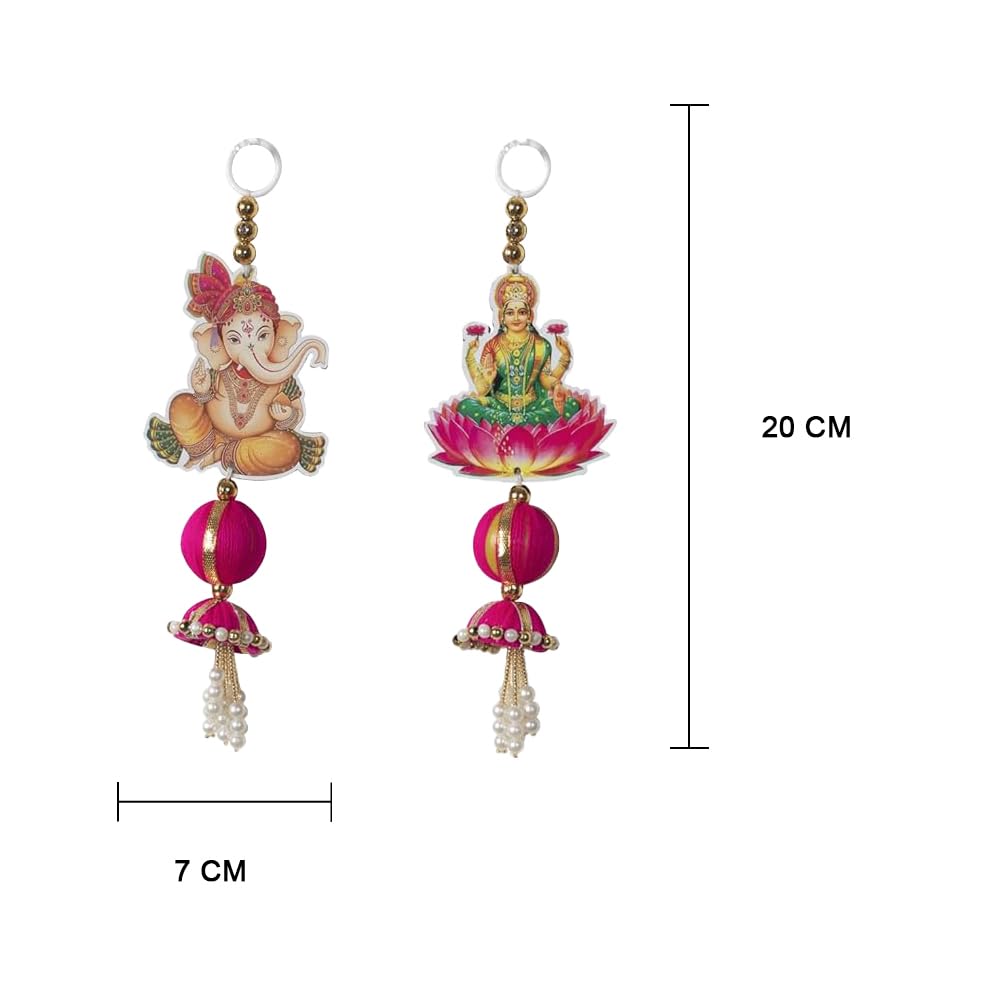 Plastic Lakshmi Ganesh Door Hanging With Jhumki&Pink Ball Set