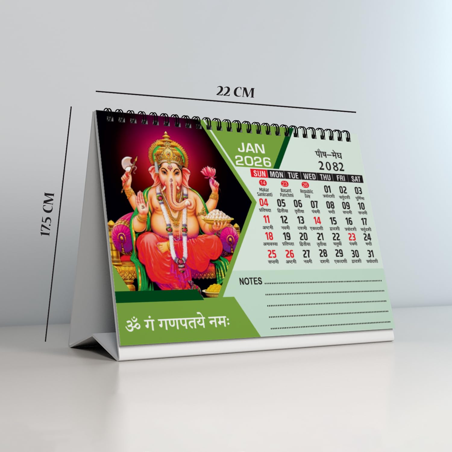 Mangal Murti Lord Ganesha 2026 Desk Calendar  Hindu Panchang, Tithi, Vrat  Wire-bound Table Top Cale