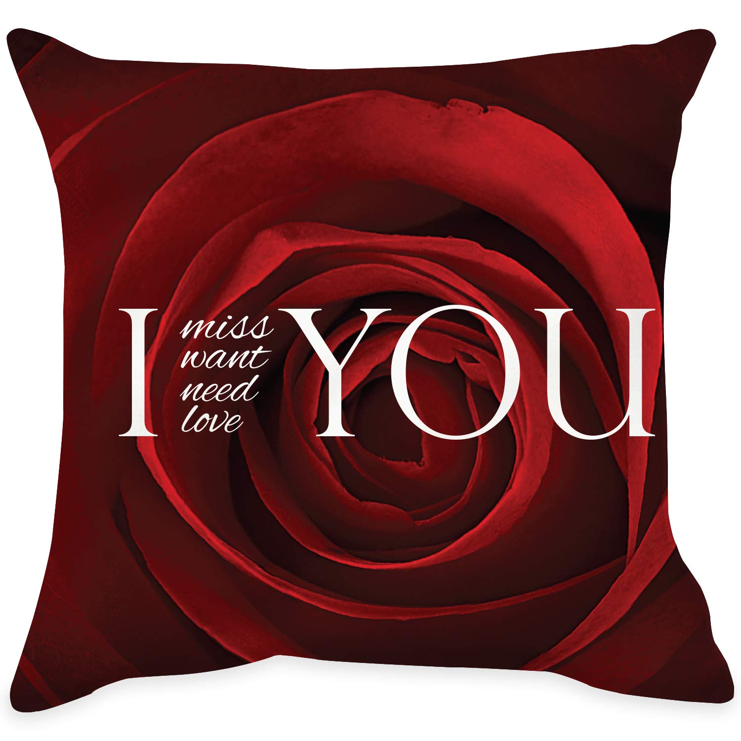 Valentines Day I Miss You Quote Cushion Cover with Filler(Red 12 x 12) Mug 330 ml and 1 Artificial R