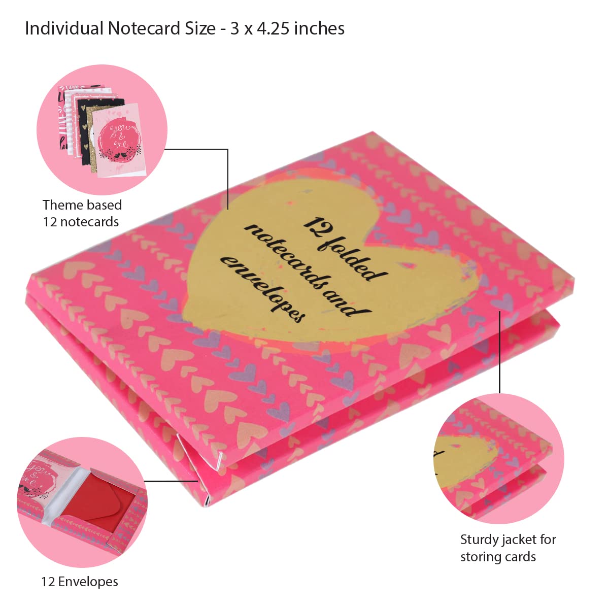 Greeting Cards Love Thank You Cards Set of 12 Blank Note Cards with Envelopes for him, her, Birthday