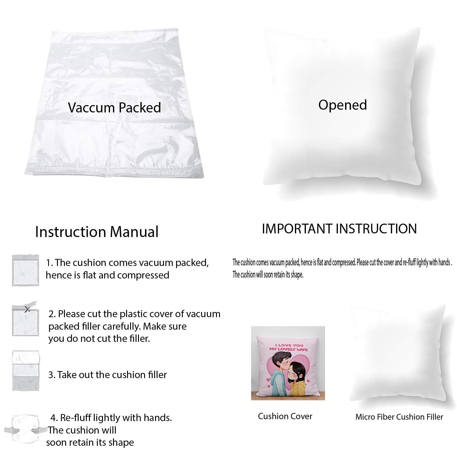 Cushion Cover Valentine Day Gift For Wife, Love You Wifey Quoted Cushion Cover With Microfiber Filll