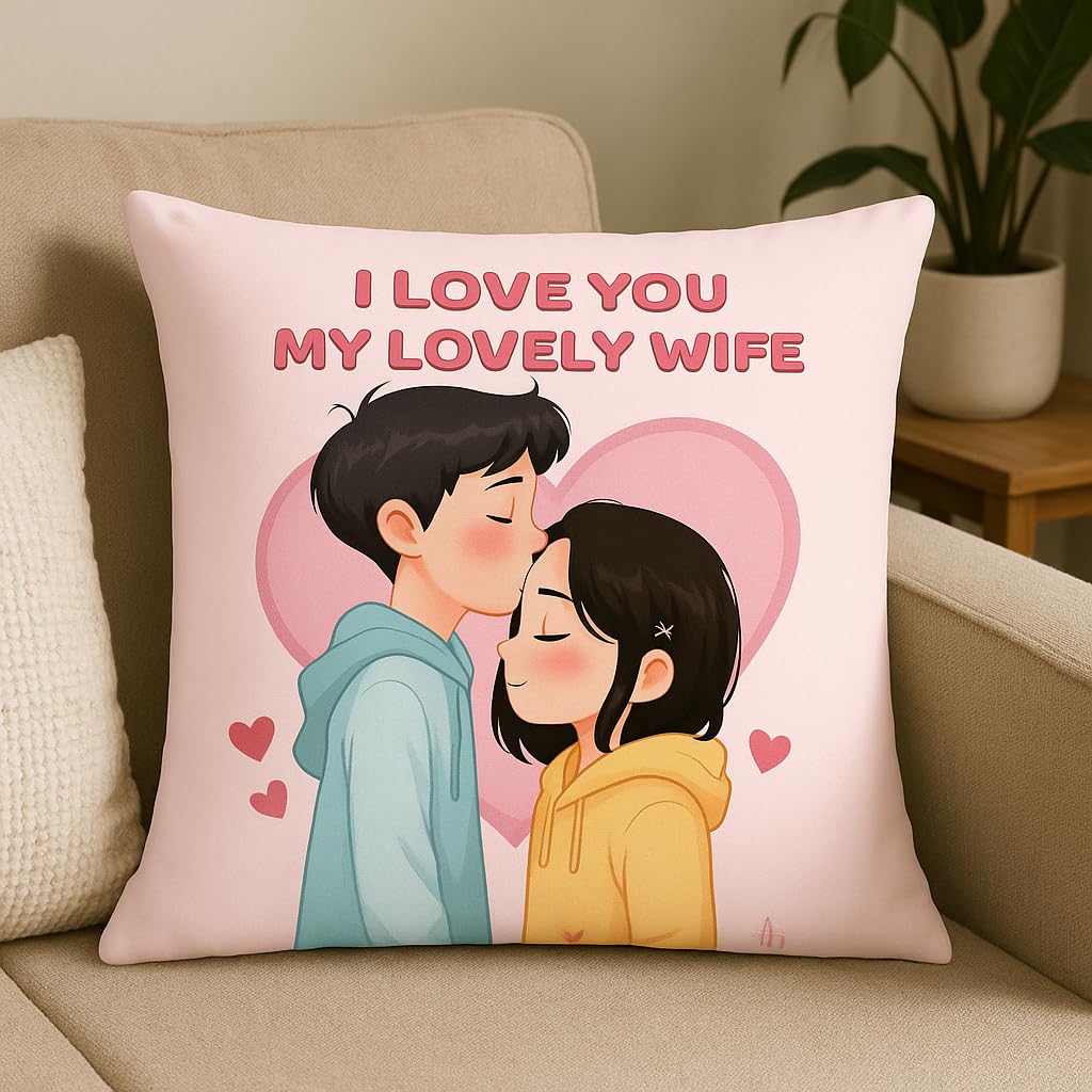Cushion Cover Valentine Day Gift for Wife, I Love You My Lovely Wife Quoted Cushion Cover with Micro