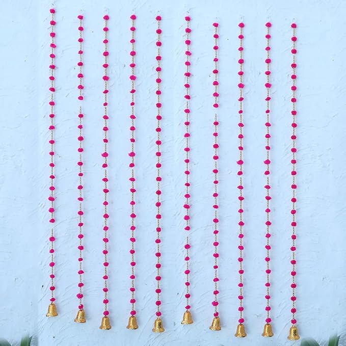 Handmade Dark Pink Strings Pom Pom for Door,Wall Hanging Bandhanwar Toran, Garland for Decoration Di