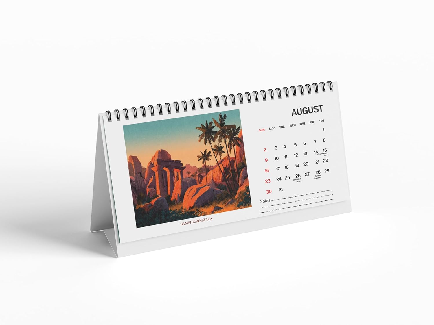 2026 India Travel Desk Calendar  Artistic Indian Destinations (Jaipur, Kerala) Wire-Bound Table Top 