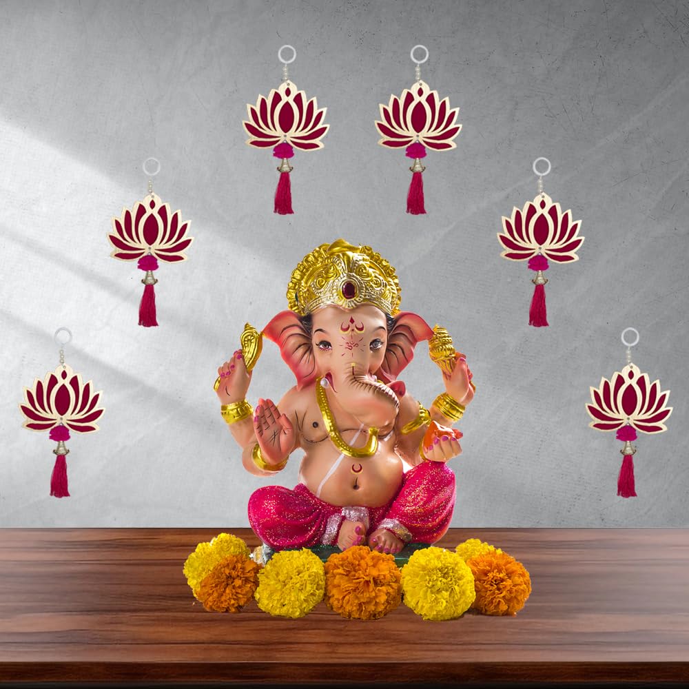 Lotus Hanging Decoration Items  Pack of 6 Pink Lotus Decoration Items for Home  Floral Wall Hangings