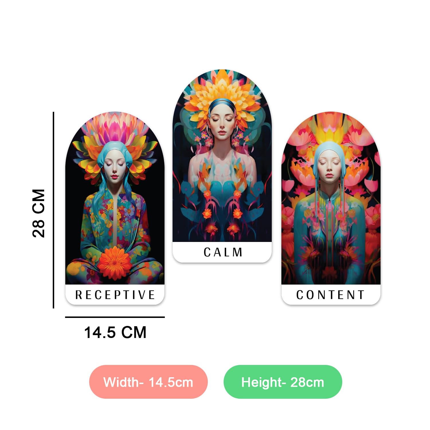 Calm, Content, Receptive Spiritual Yoga Studio Wood Print Wall Art Home Decor Set of 3 Pieces