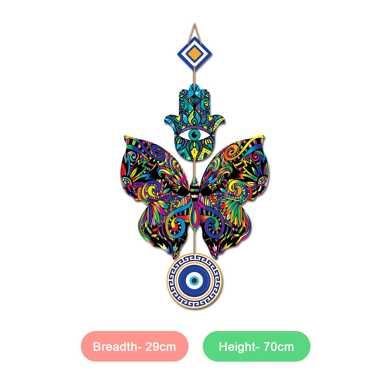 Butterfly Evil Eye Wall Hanging for Negative Energy -Hamsa Hand for Home and Office Decoration