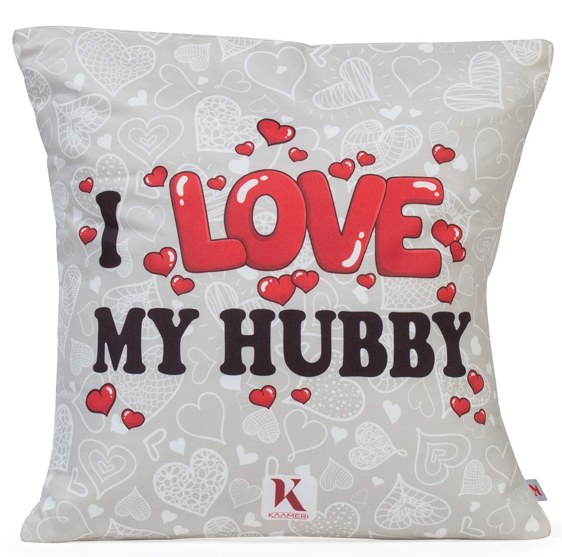 Valentines i Love My Hubby Quote Cushion Cover with Filler(Grey & Red 12 x 12) Mug 330 ml and 1 Arti