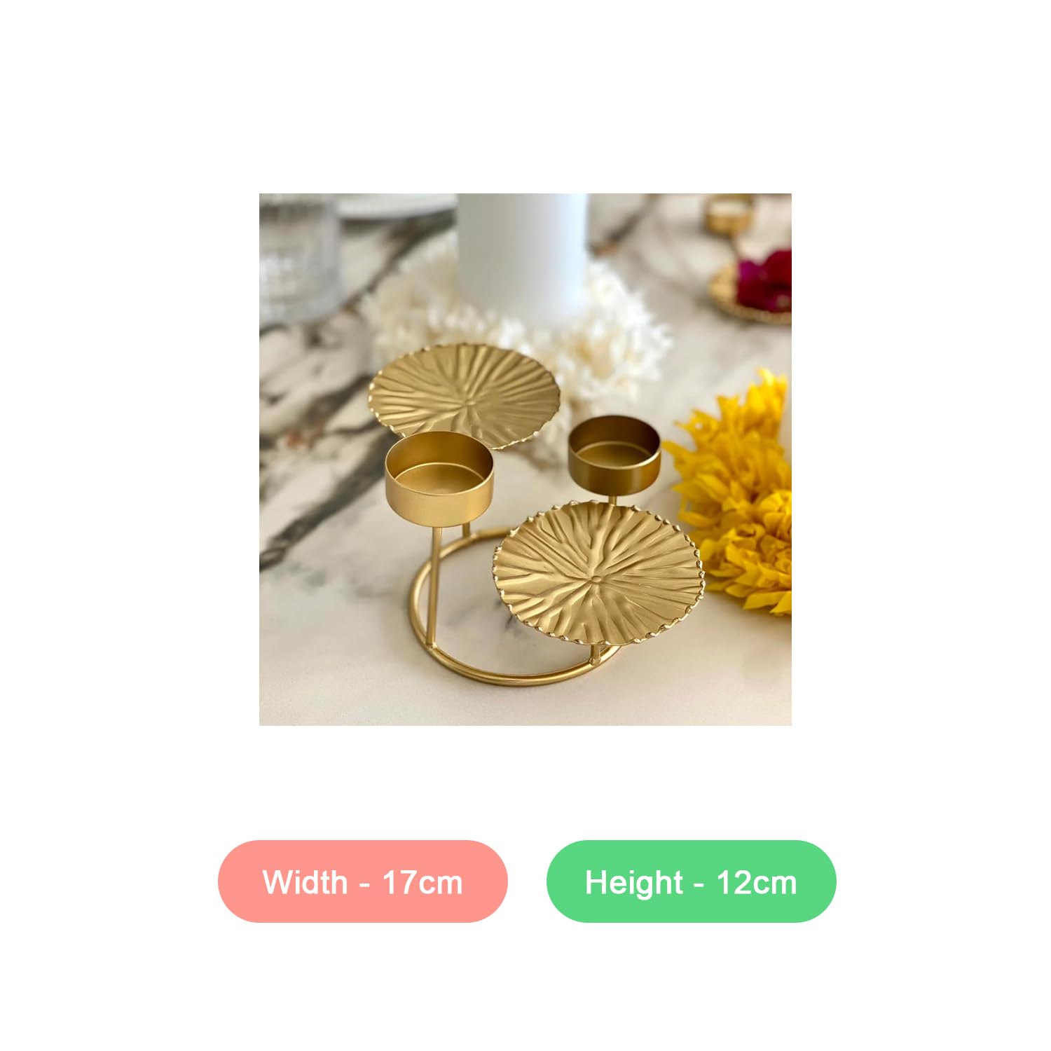 Diwali Decorative Tea Light Candle Holder Lotus Leaf Votive Centerpiece Tray for Living Room or Home