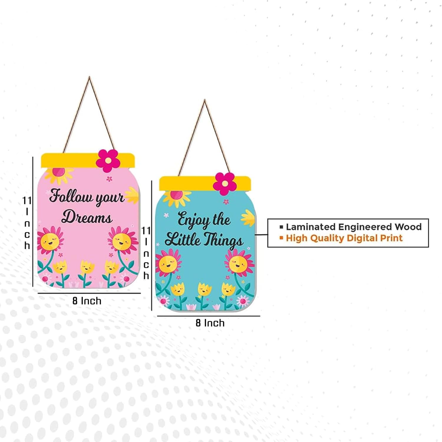 Follow Your Dreams Motivational Quote Decorative Wall Art MDF Wooden Wall Hanger (Set of 2)