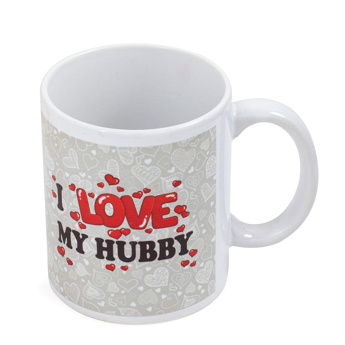 Valentines i Love My Hubby Quote Cushion Cover with Filler(Grey & Red 12 x 12) Mug 330 ml and 1 Arti