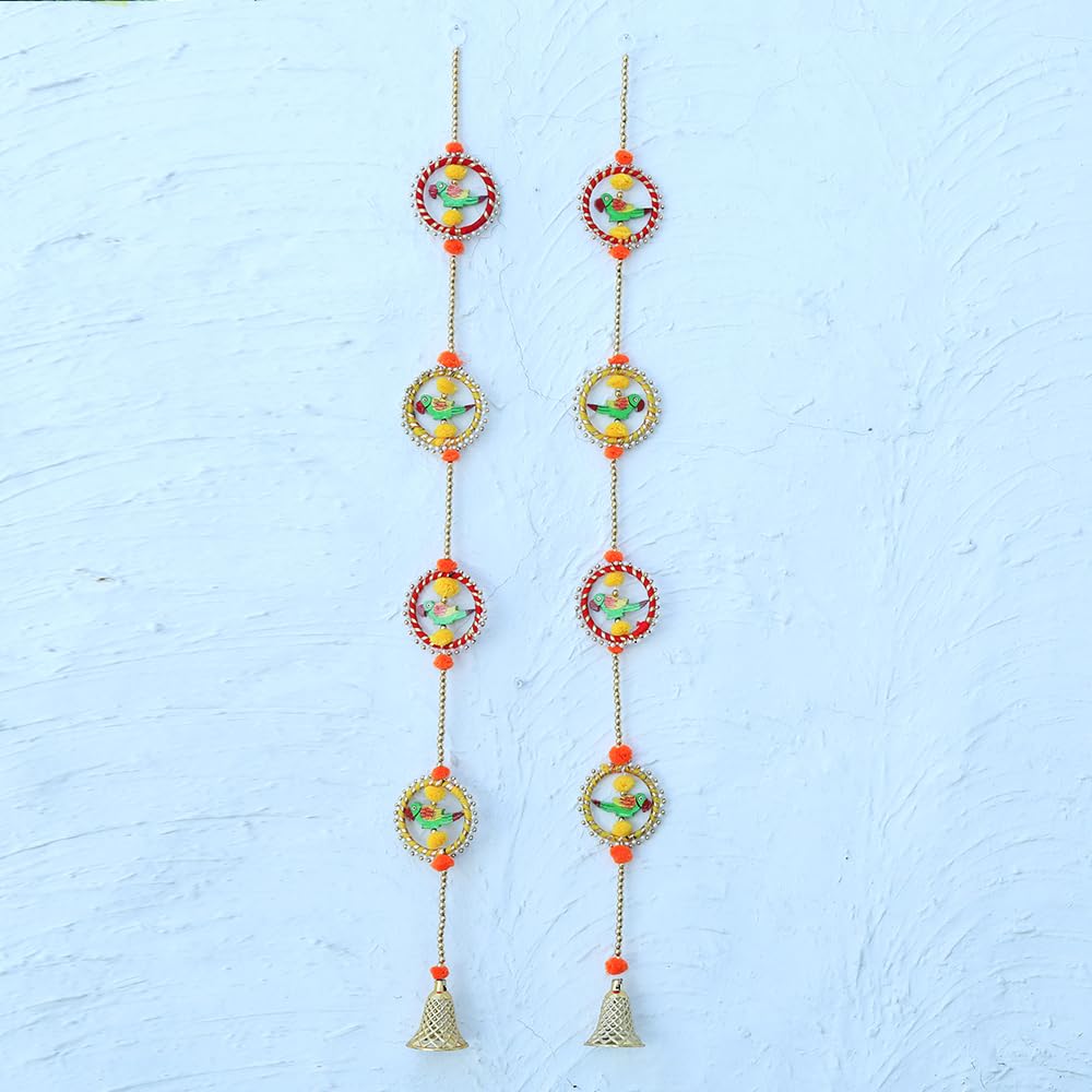 Plastic Collections Traditional Latkan Pair of 4 Parrot Moti Door latkan Toran Multi Colour Bangle H