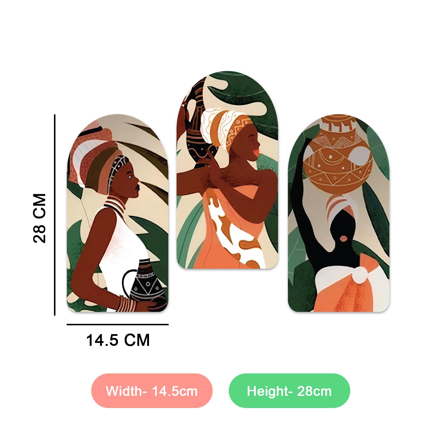 Tribal Women Boho Wood Print Wall Art Set of 3 Pieces