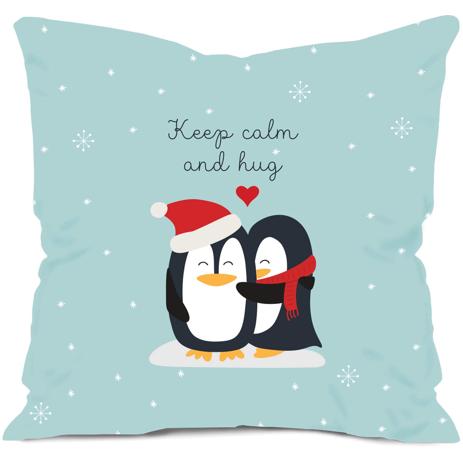 Keep Calm and Hug Quote Pillow Cushion Cover with Filler 12x12 inches Birthday Gift for Hubby, Wife 