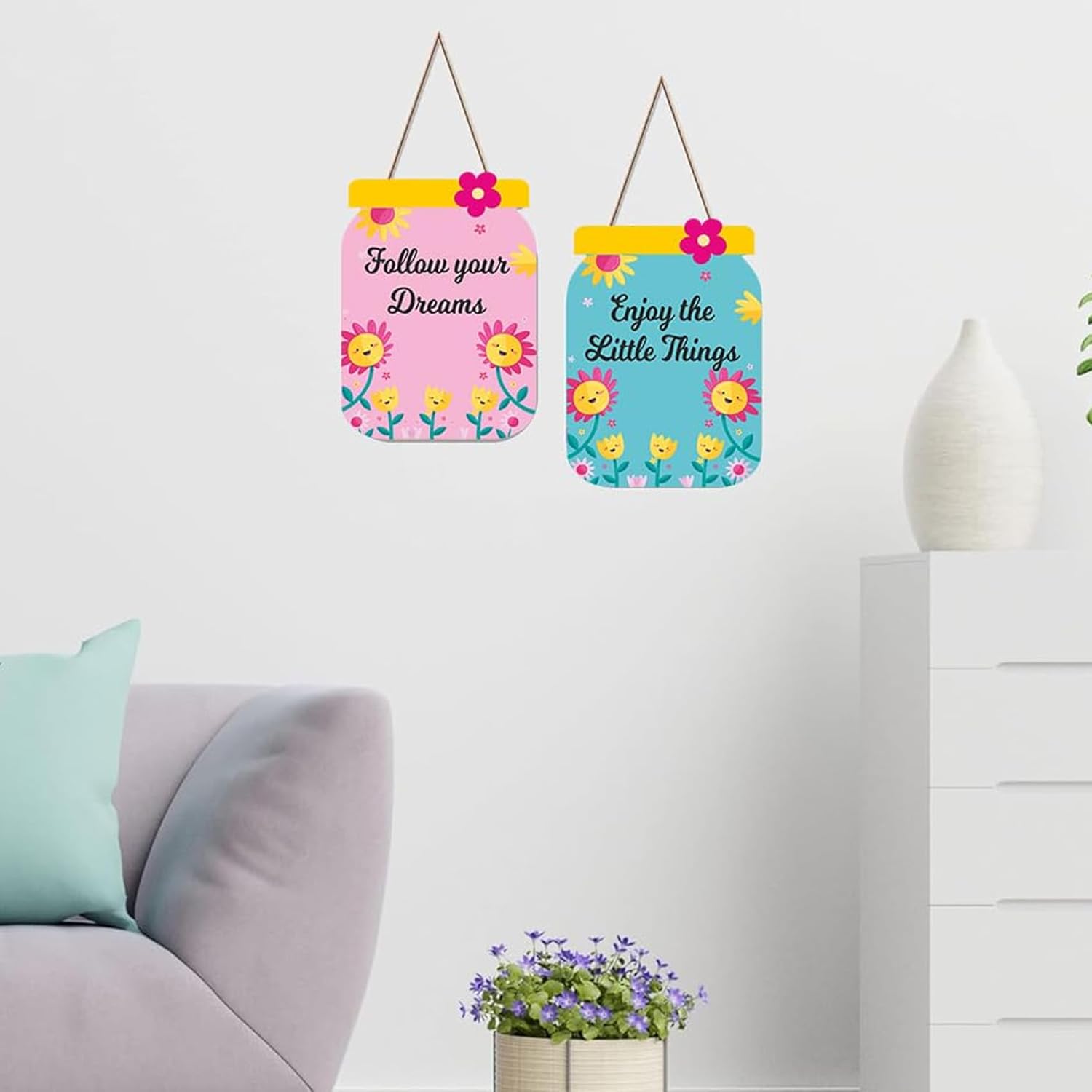 Follow Your Dreams Motivational Quote Decorative Wall Art MDF Wooden Wall Hanger (Set of 2)