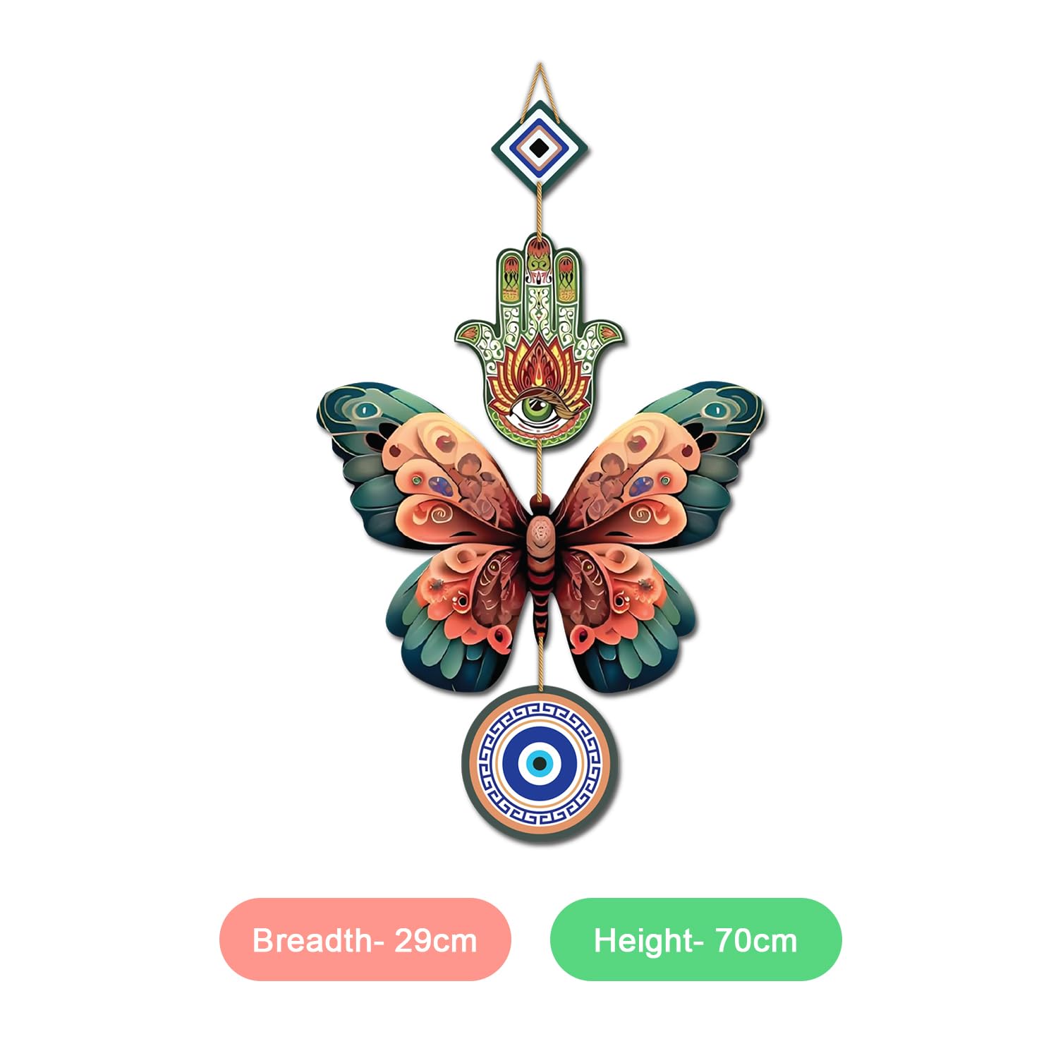 Butterfly Wooden Wall Hanging for Home Décor - Hamsa Hand Decoration
