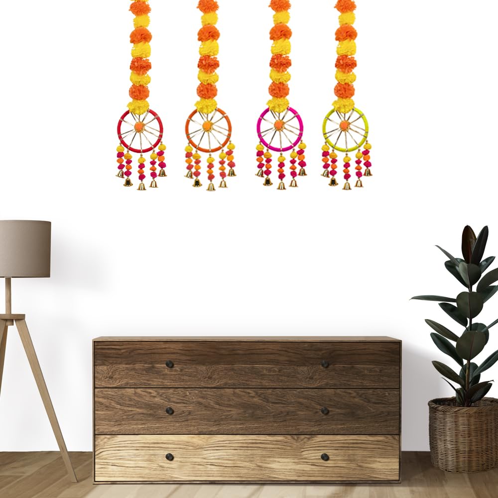 Artificial Marigold Fluffy Flowers Hanging for Home and Office Decoration, Temple or Pooja Room, Bal