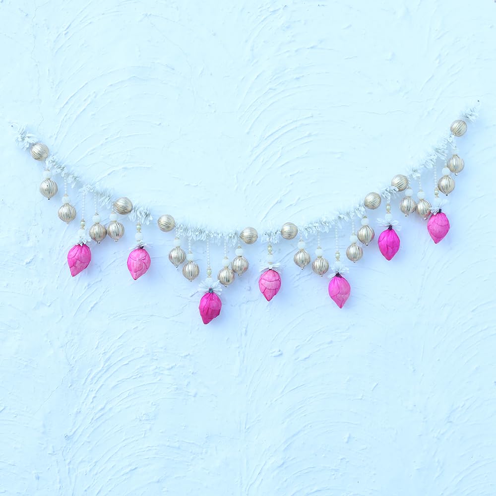 Toran for Main Door Entrance Traditional Handmade Door Hanging Toran with White Gajra, Pink Lotus & 