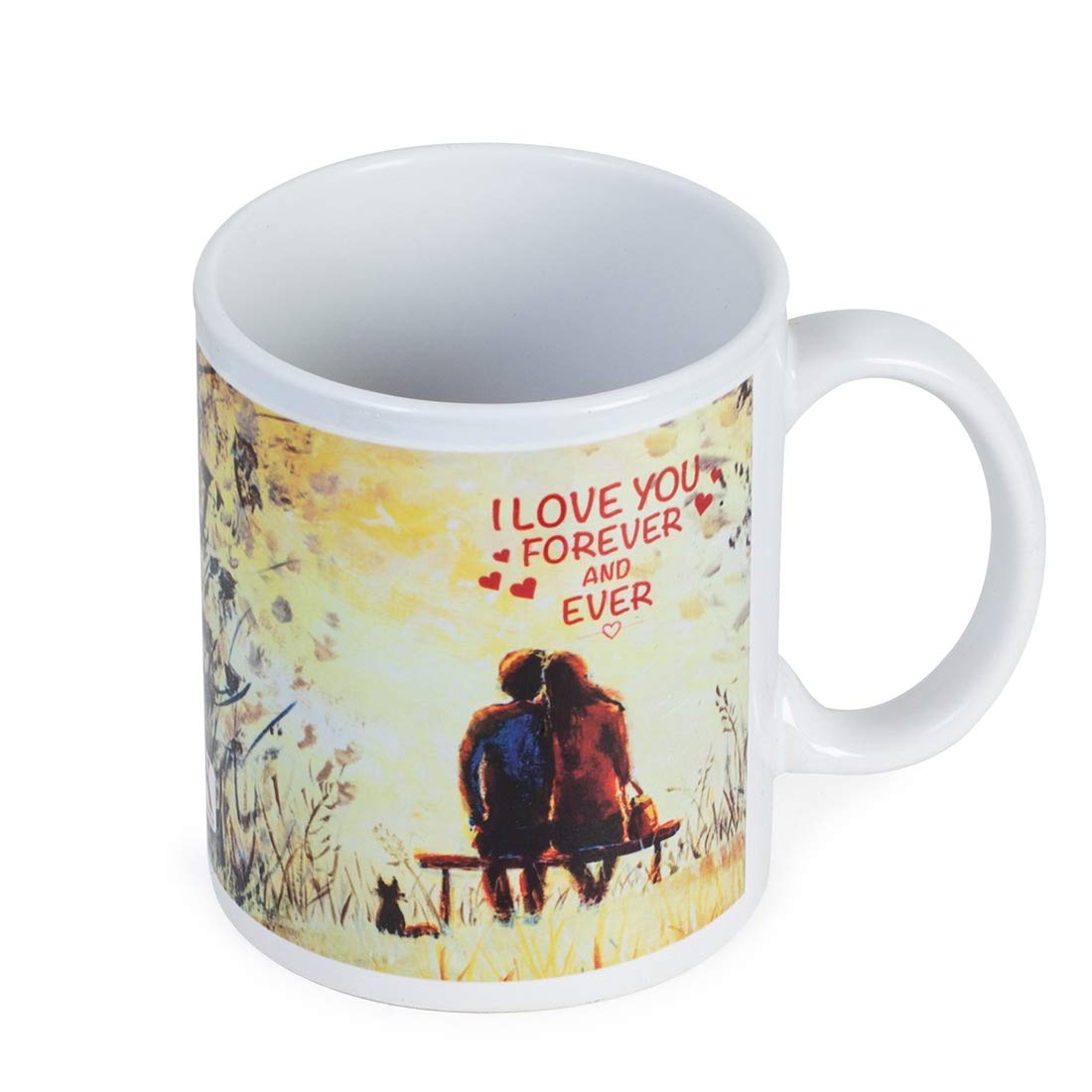 Valentines Day,Gift Combo Ever Quote Printed Cushion Cover with Filler(Yellow 12 x 12) Mug 330 ml an