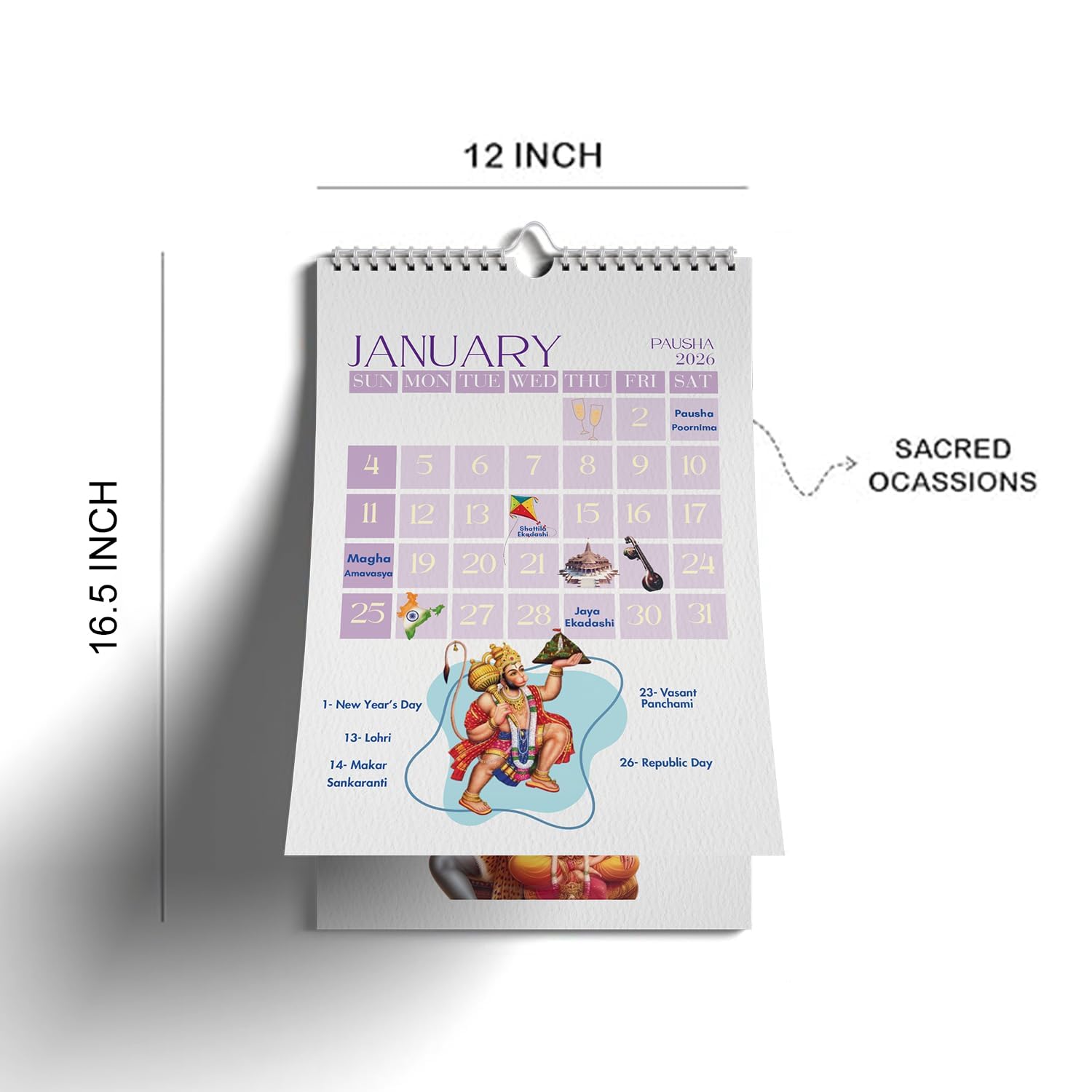 2026 Religious Wall Hanging Calendar  January 2026 To December 2026  Hindu Wall Calendar