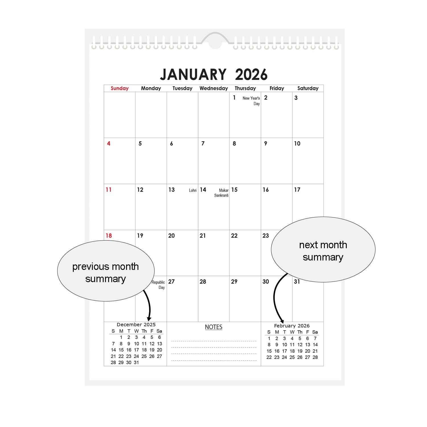 2026 Wall Calendar – Monthly Vertical Hanging Planner (January 2026 - December 2026) – Features Majo