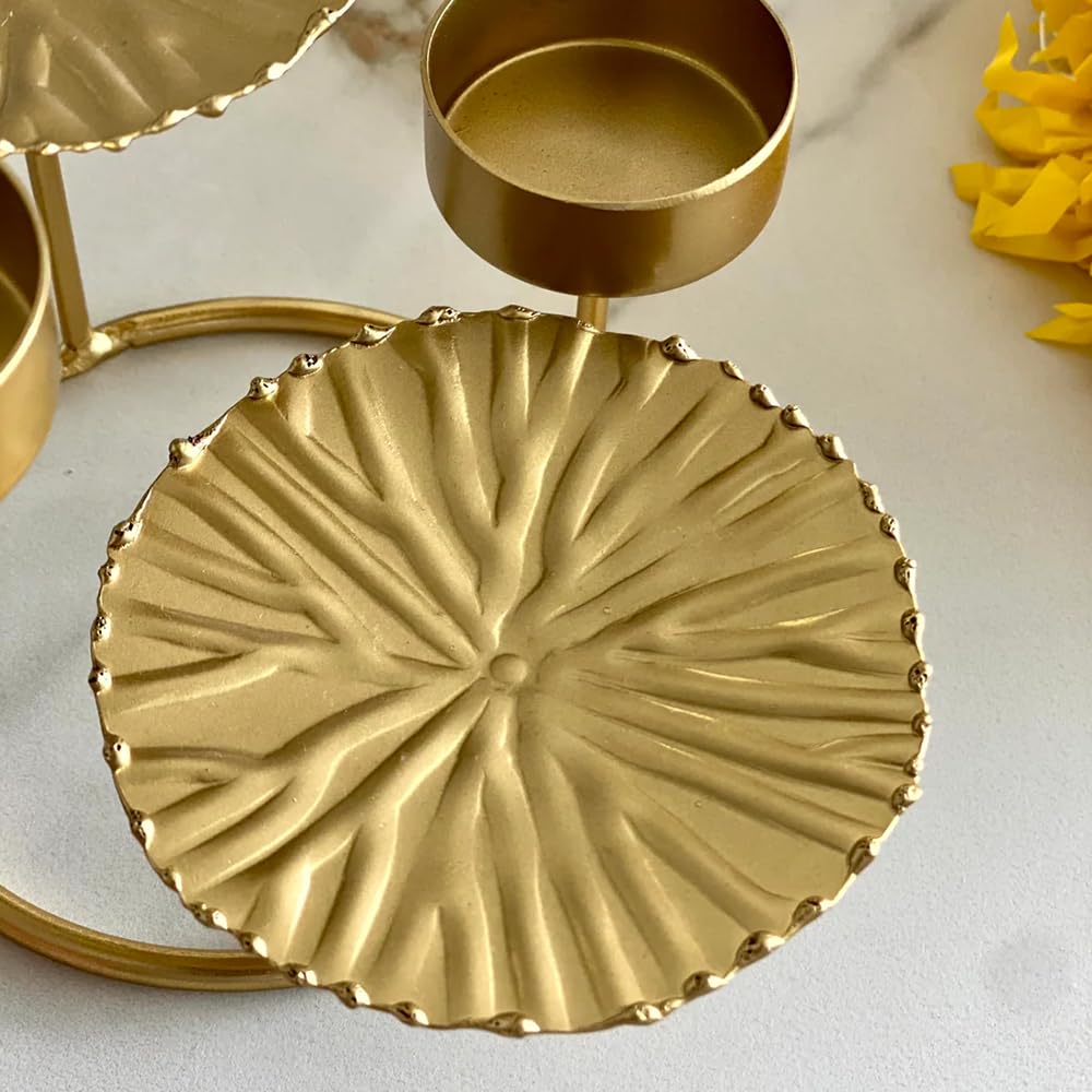 Diwali Decorative Tea Light Candle Holder Lotus Leaf Votive Centerpiece Tray for Living Room or Home