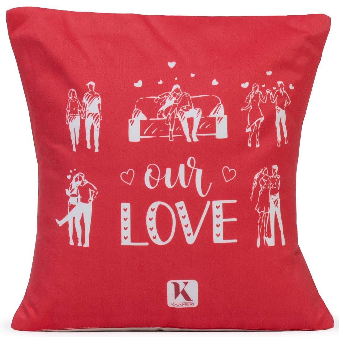 Valentines Day Micro Satin and Fibre Love enamour with Our Love Quote Printed Cushion Cover with Fil