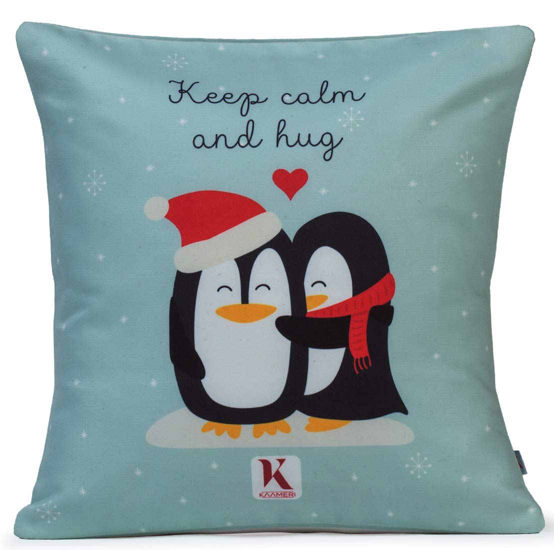 Valentines Day Micro Satin and Fibre Penguins hugs with Keep Clam and Hug Quote Printed Cushion Cove
