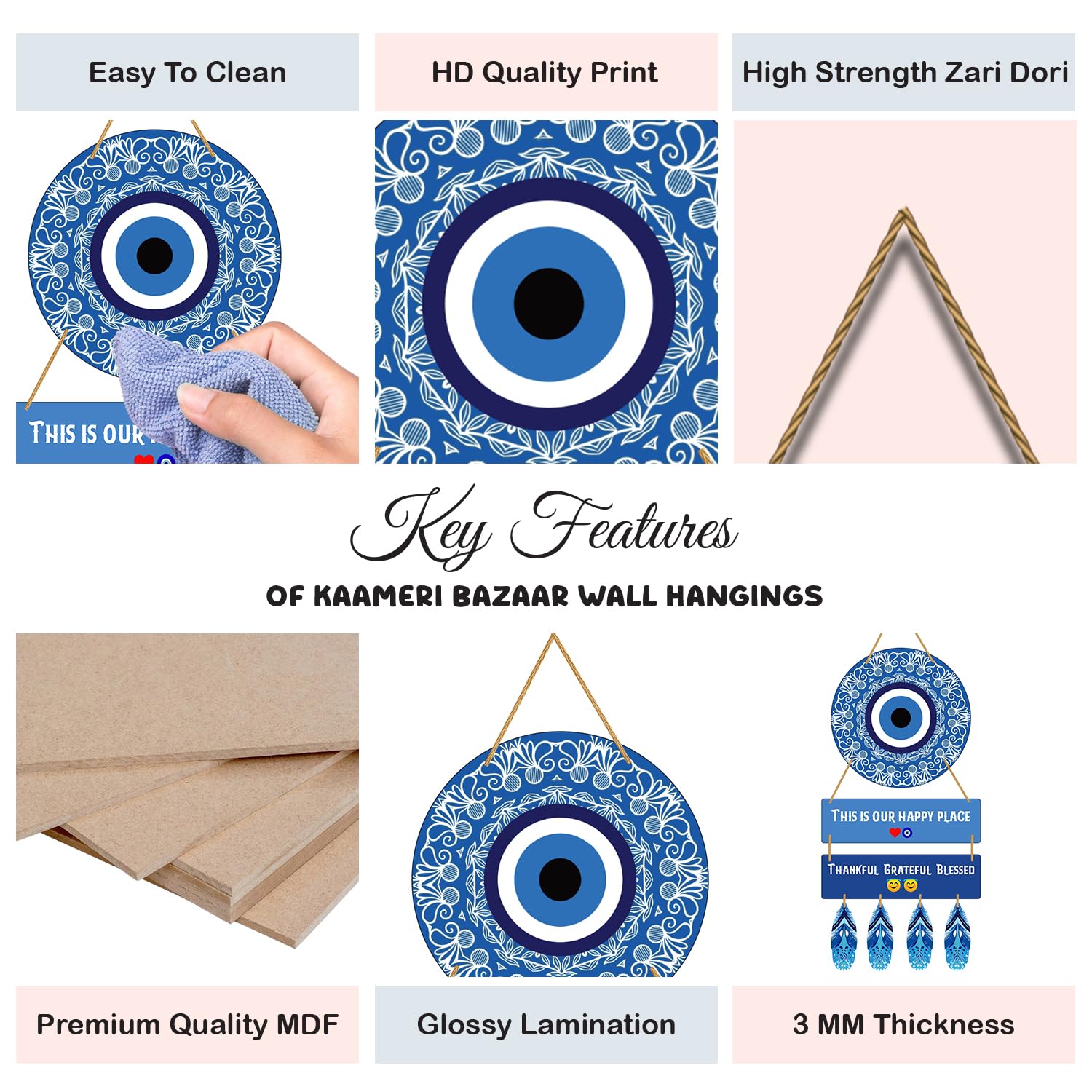 Engineered Wood Evil Eye Decorative Wall Art Hanging for Home Decoration,28 Cm