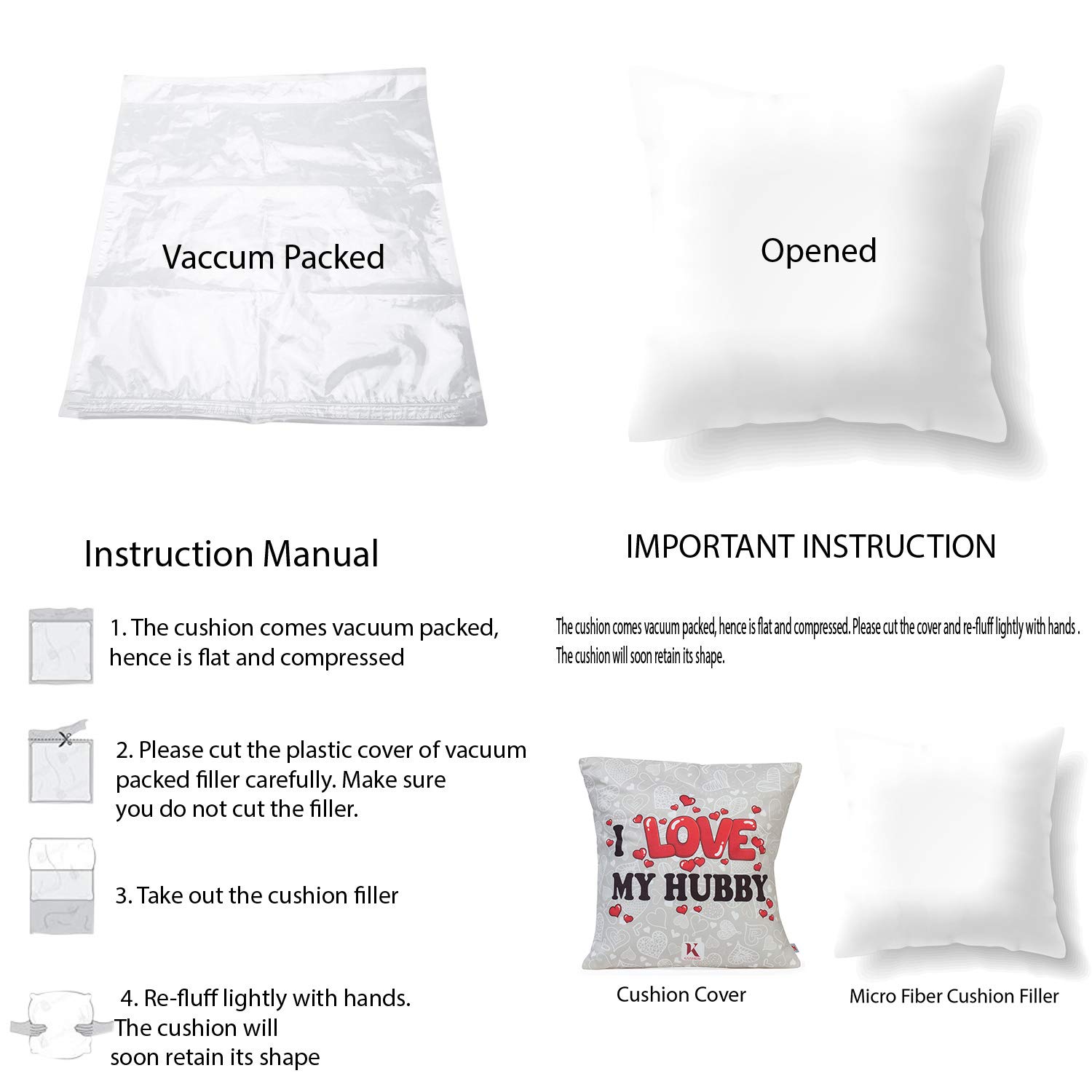 Valentines i Love My Hubby Quote Cushion Cover with Filler(Grey & Red 12 x 12) Mug 330 ml and 1 Arti