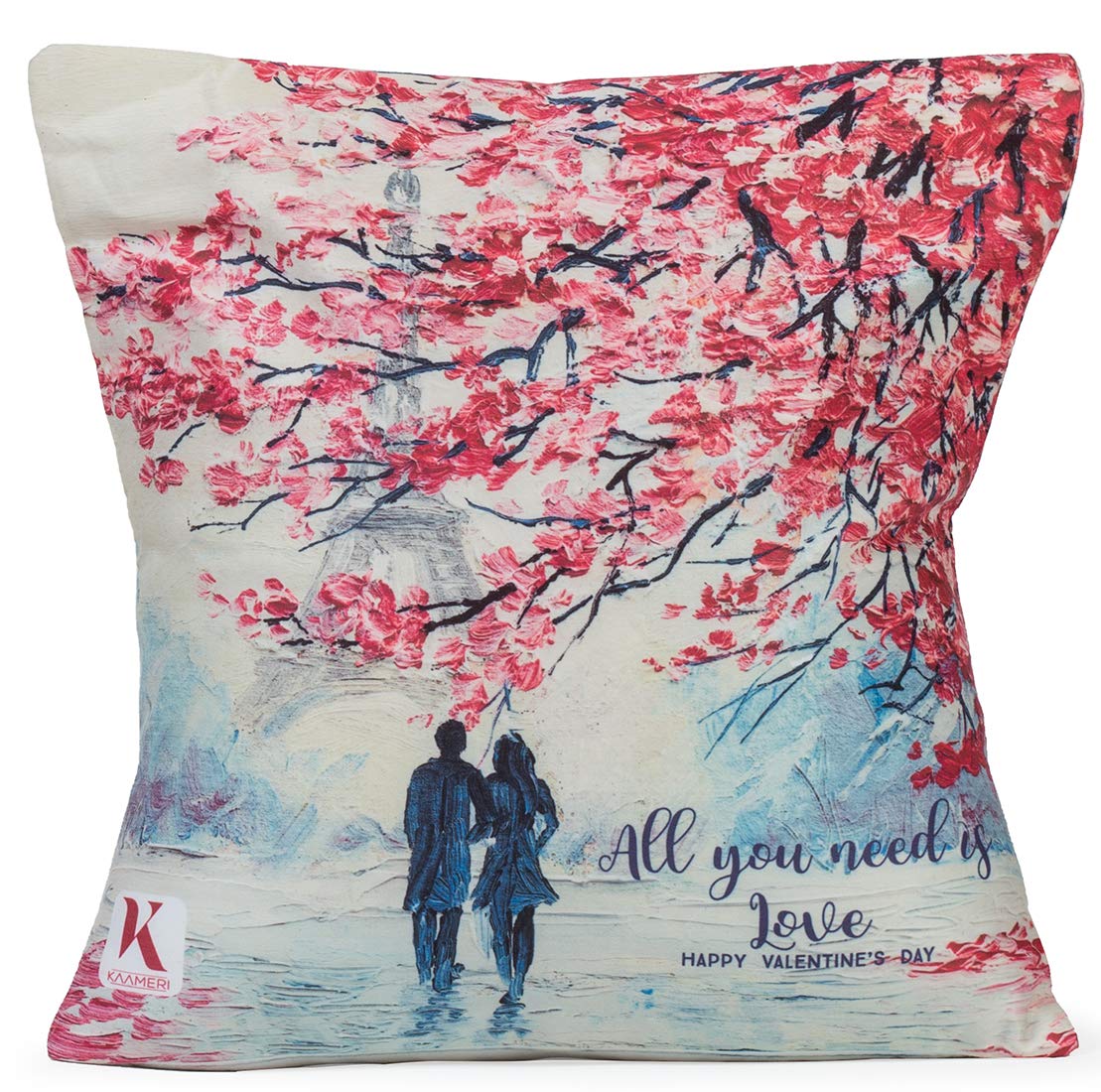 Valentines Day Micro Satin and Fibre Couple of Lovers, Paris, Eiffel Tower with All You Need is Love