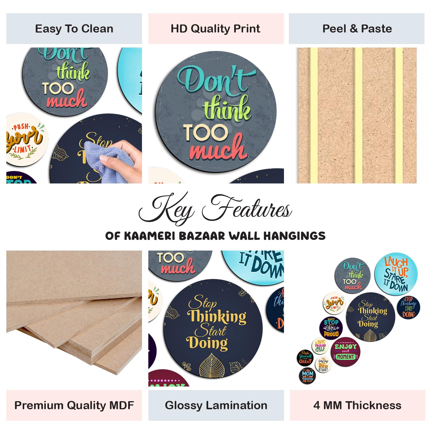 MDF Decorative Artwork Living Room Decoration Item for Home, Office - KBC1122 - Pack of 11 Pieces