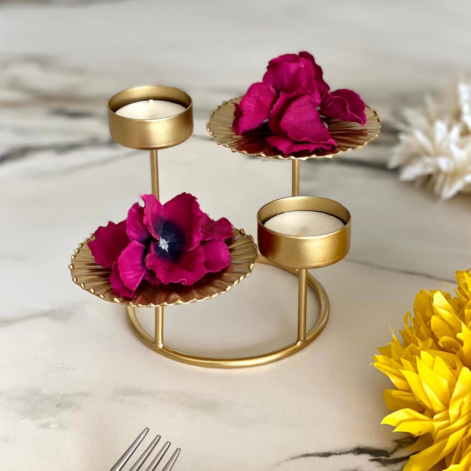 Diwali Decorative Tea Light Candle Holder Lotus Leaf Votive Centerpiece Tray for Living Room or Home