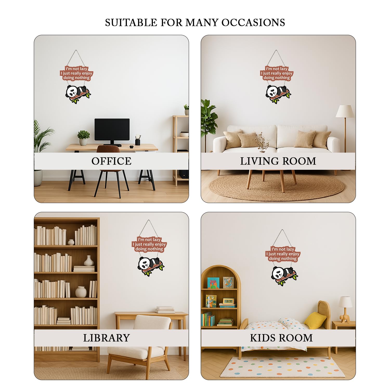 Lazy Panda Printed Wooden Wall Hanging with Quotes for Home Decor 