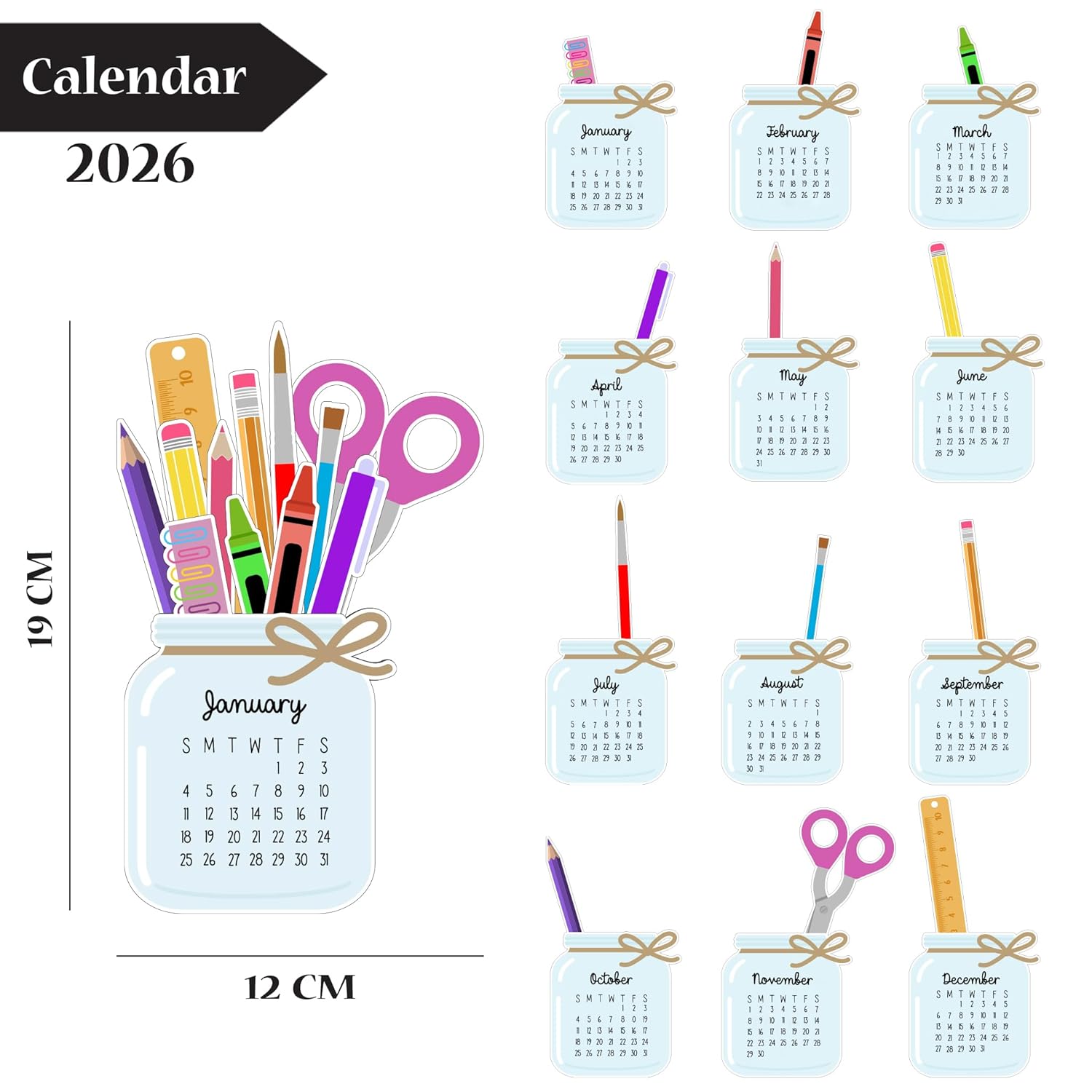  Beautiful Stationary Desk Calendar 2026  Canning Jar Shaped Table Calendar for Office  Mini Table C