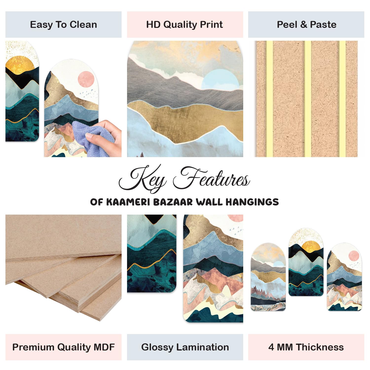 Glacial Hills Art on Wood for Home, Café, Office, Room Decoration Set of 3 Pieces