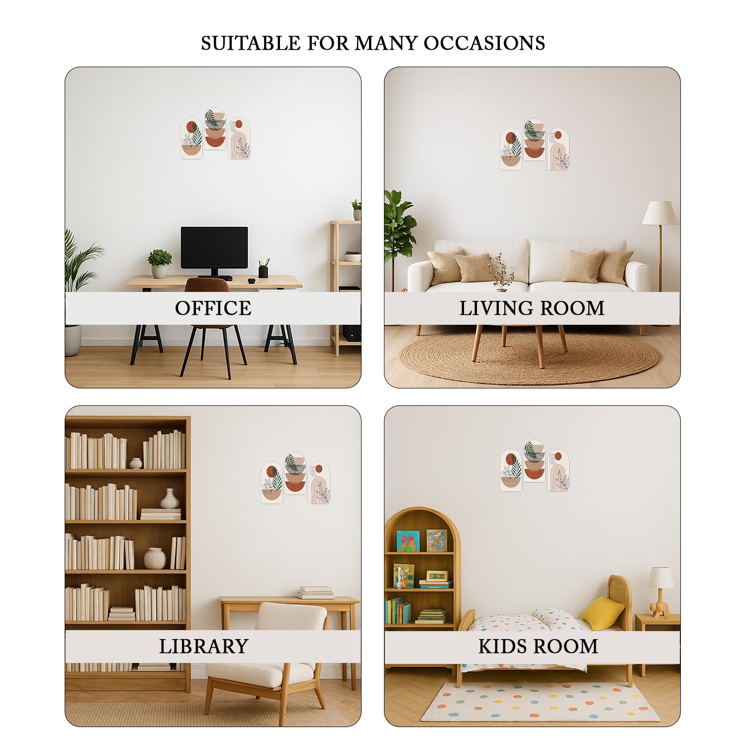 Botanical Boho Wood Print Wall Art Decoration for Home Decor Pack of 3 Pieces