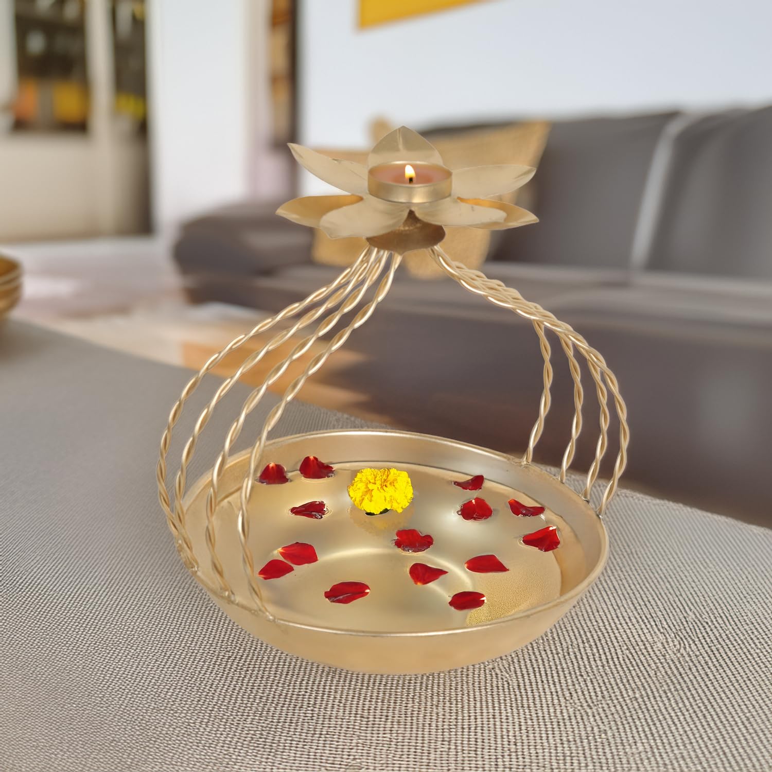 Flower Shape Diya Decorative Urli Bowl for Floating Flowers and Tea Light Candles  Diwali Decoration