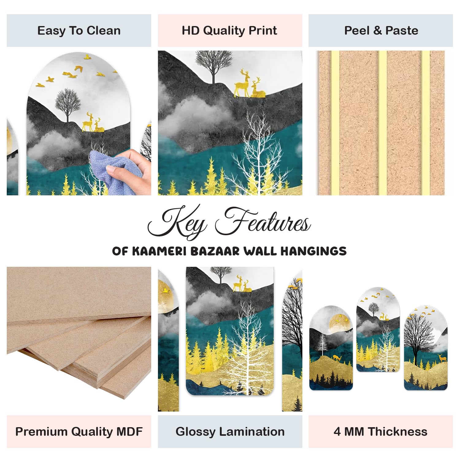 Designer Deer Engineered Wood Wall Hanging Decoration Item for Home Decor Pack of 3 Pieces