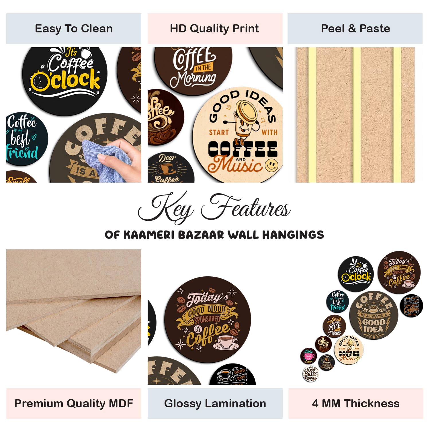 MDF Decorative Artwork Living Room Decoration Item for Home, Office, Room, Balcony,Pack of 11 Pieces